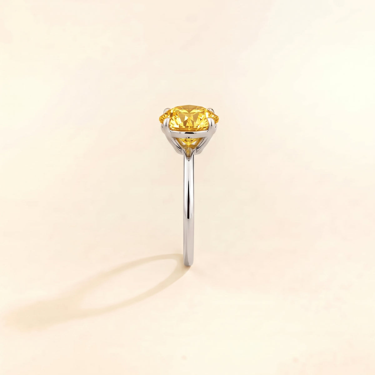 Nina Round Shape Yellow Sapphire Cathedral Solitaire Ring in White Gold, side edge view