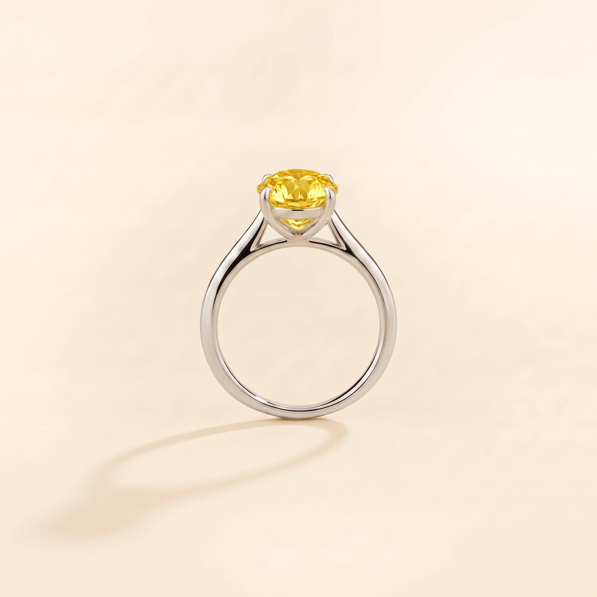 Nina Round Shape Yellow Sapphire Cathedral Solitaire Ring in White Gold, side profile view