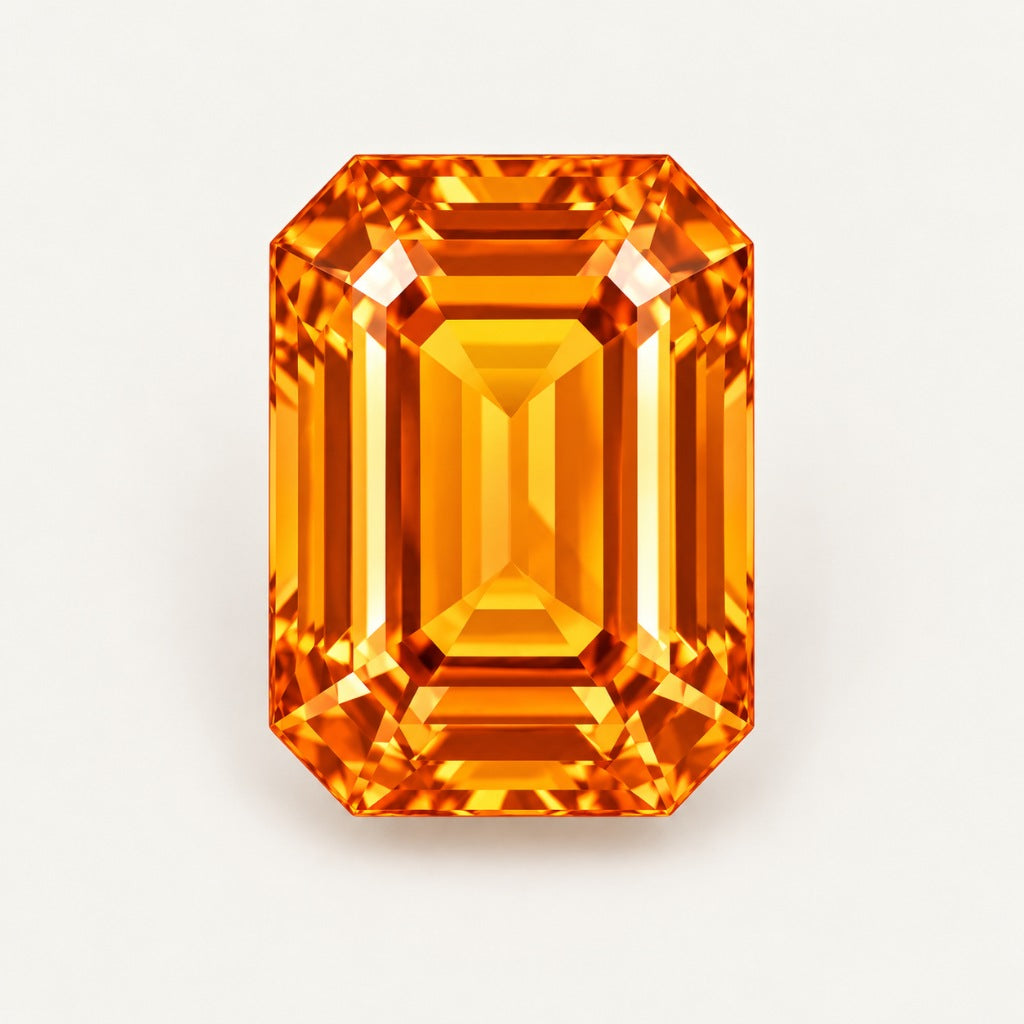 Orange lab-grown sapphire, emerald cut