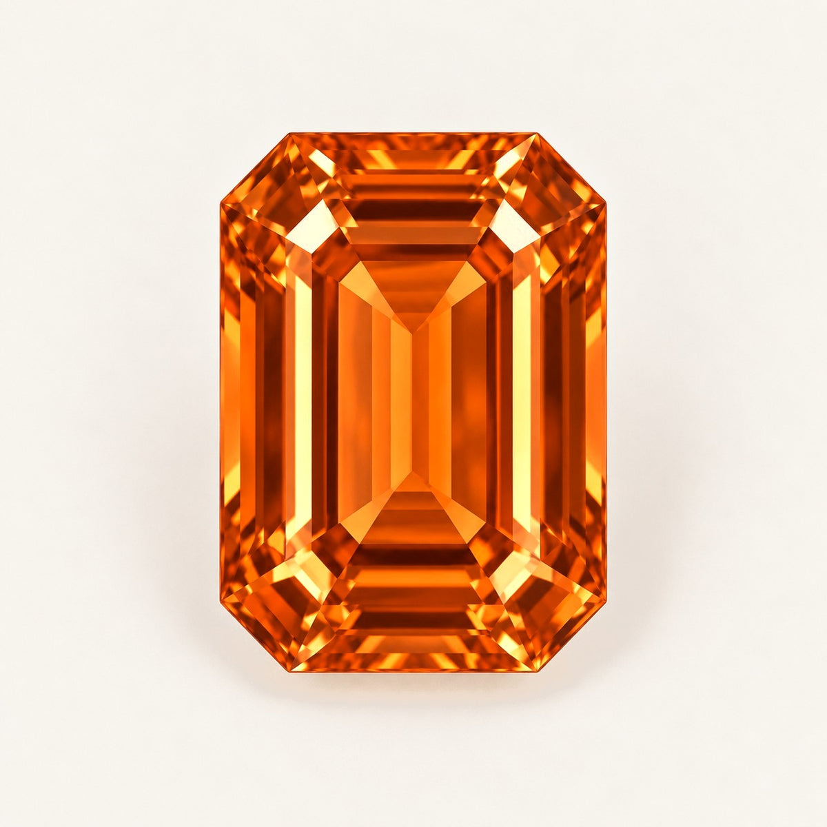 Orange lab-grown sapphire, emerald cut