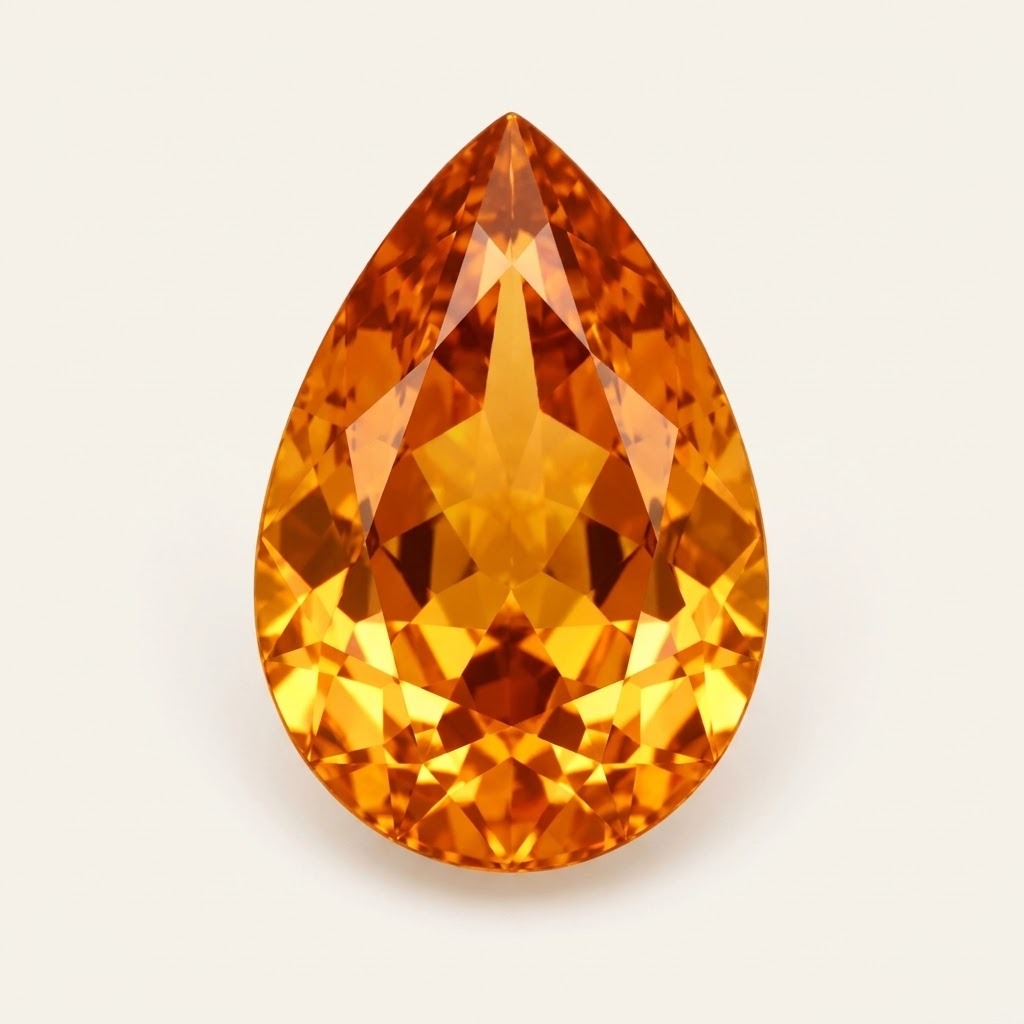 Orange lab-grown sapphire, pear cut