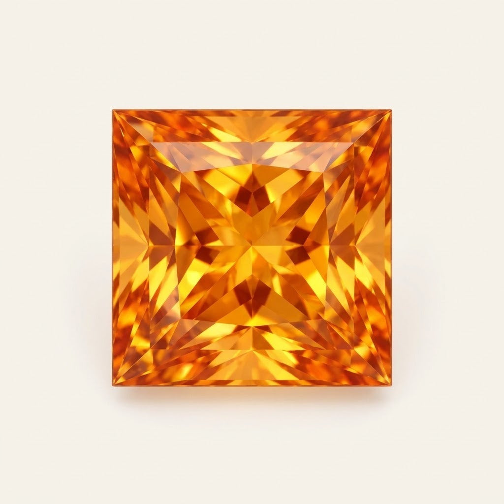 Orange lab-grown sapphire, princess cut