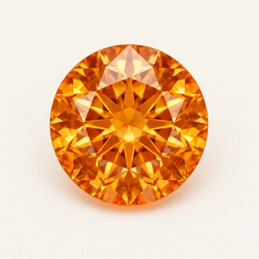 Orange lab-grown sapphire, round cut