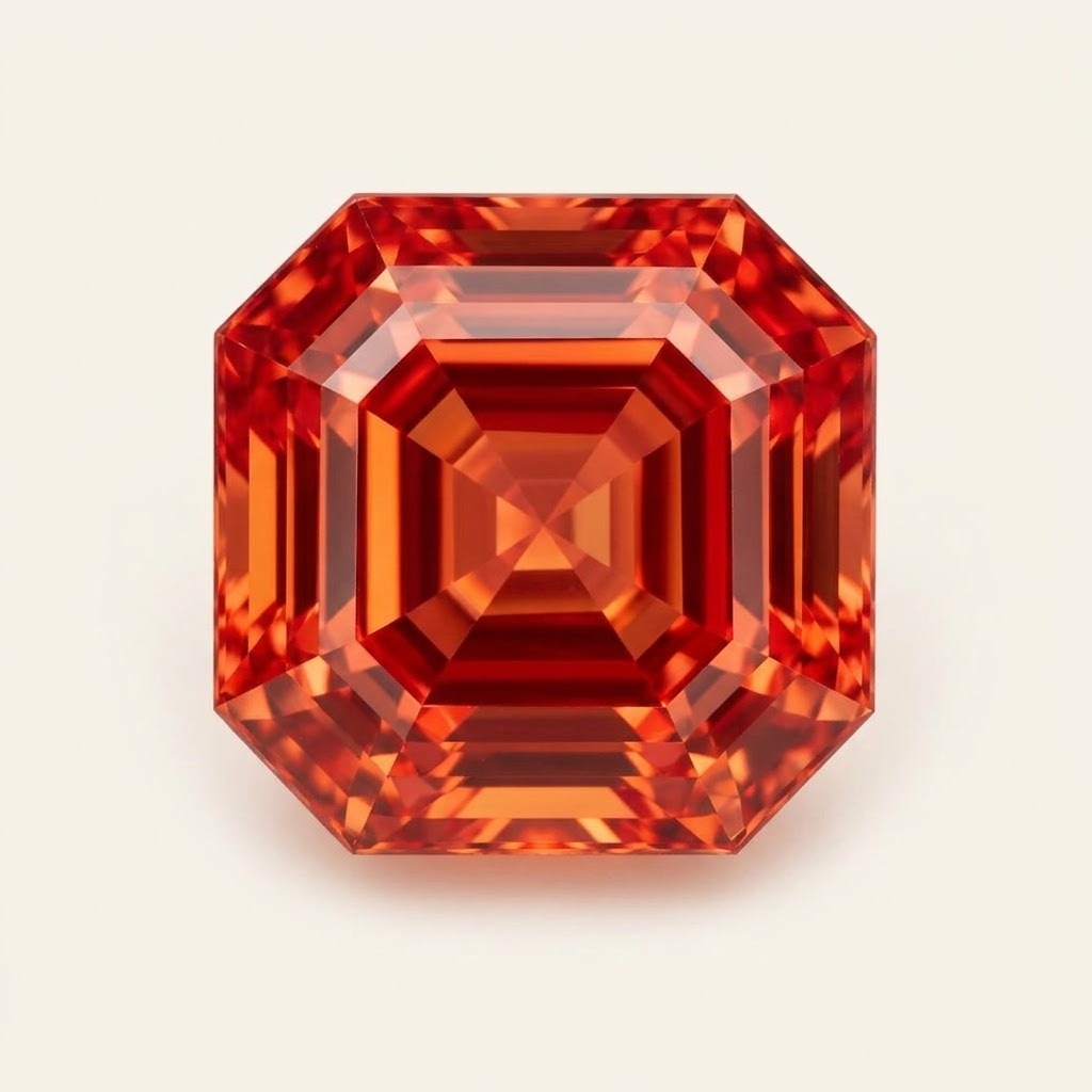 Orange-red lab-grown sapphire, Asscher cut