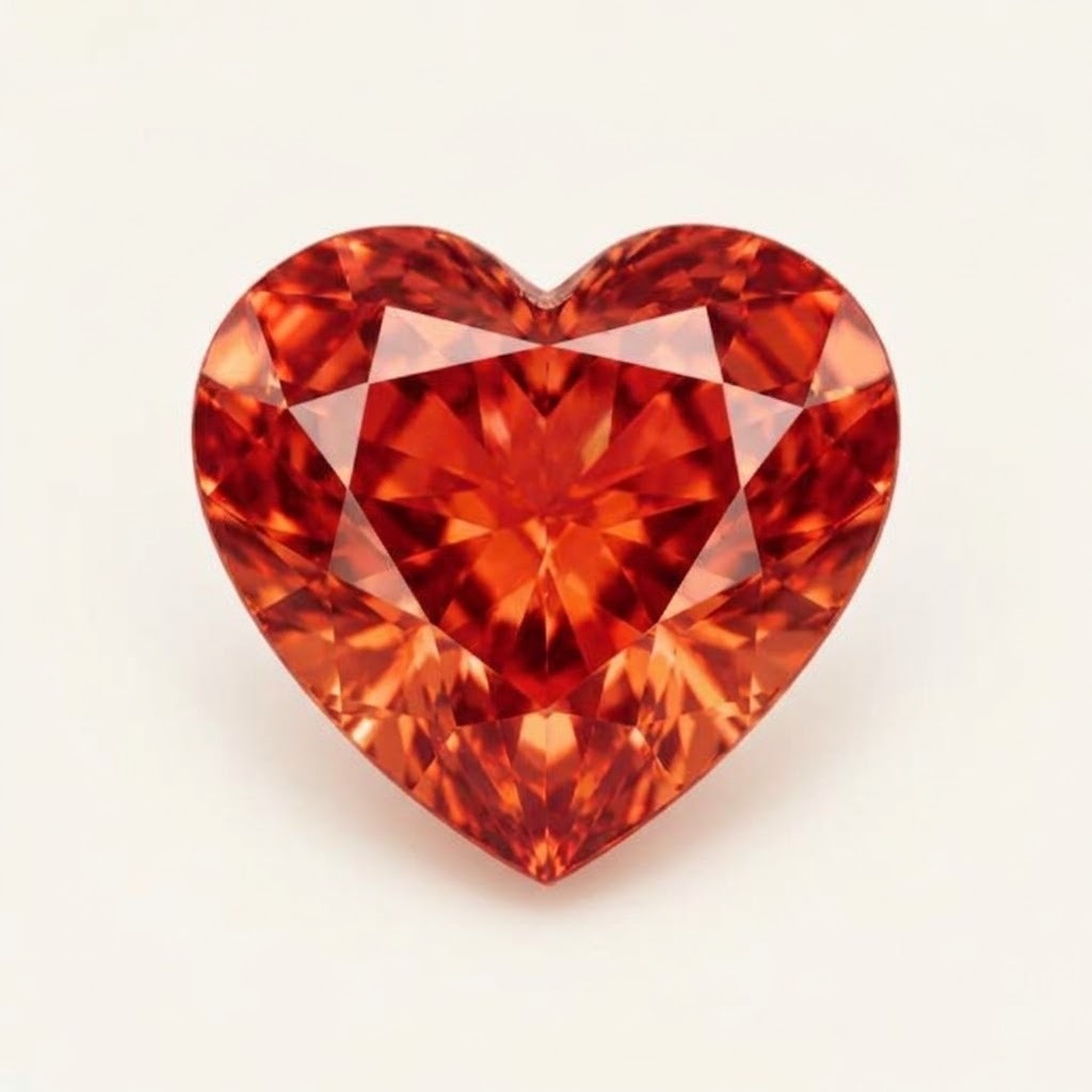 Orange-red lab-grown sapphire, heart cut