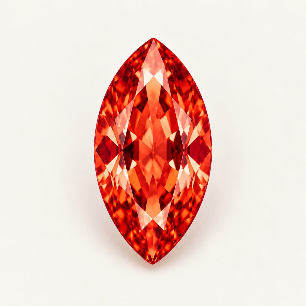 Orange-red lab-grown sapphire, marquise cut