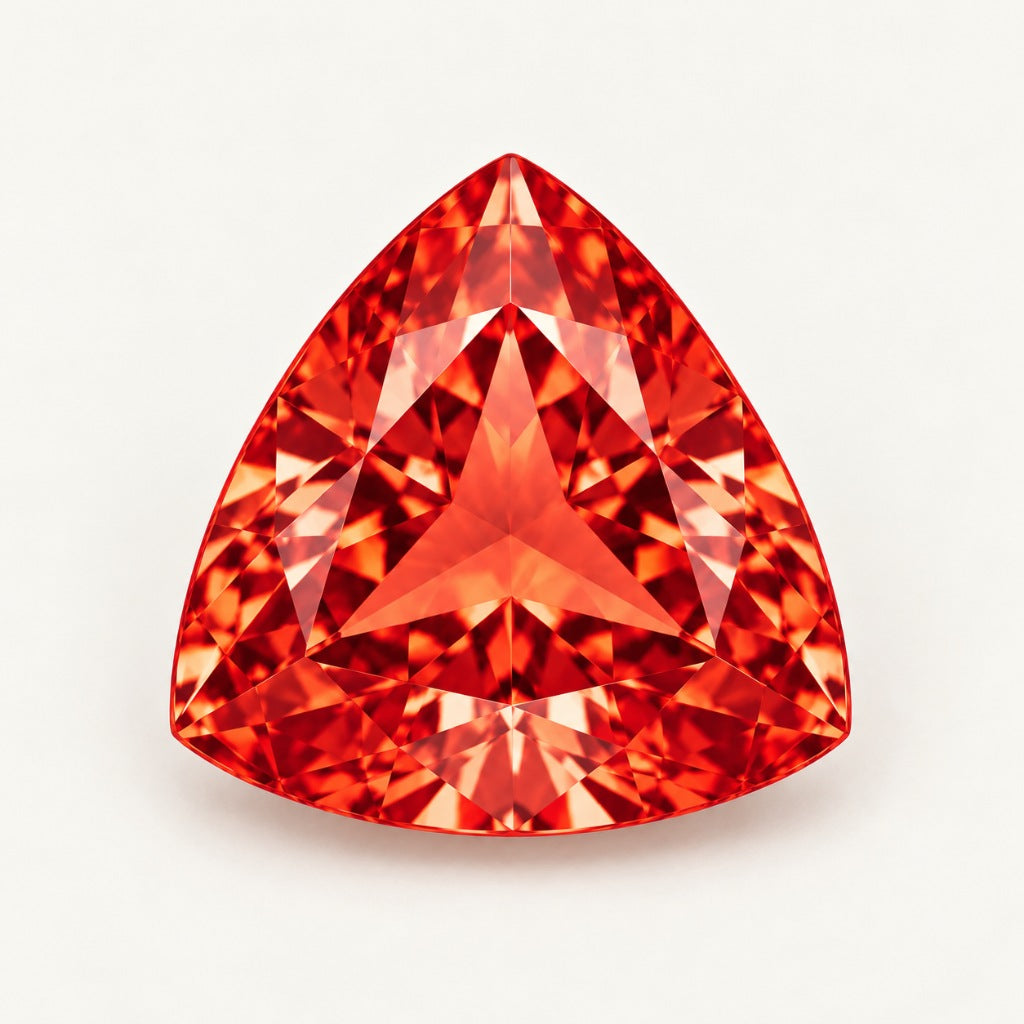 Orange-red lab-grown sapphire, trillion cut