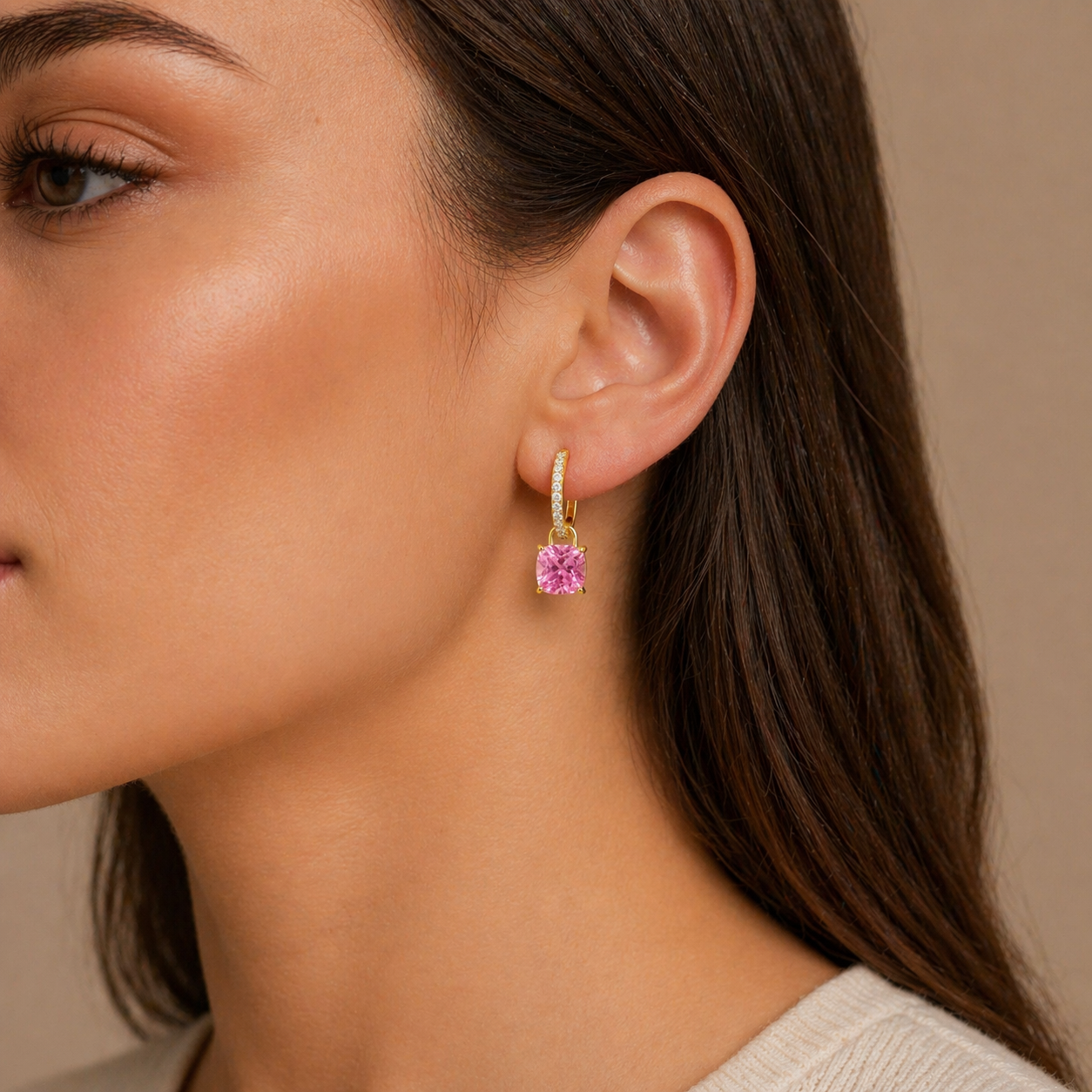 Oreol Yellow Sapphire Cushion Cut & Diamond Hoop Drop Earrings in Gold