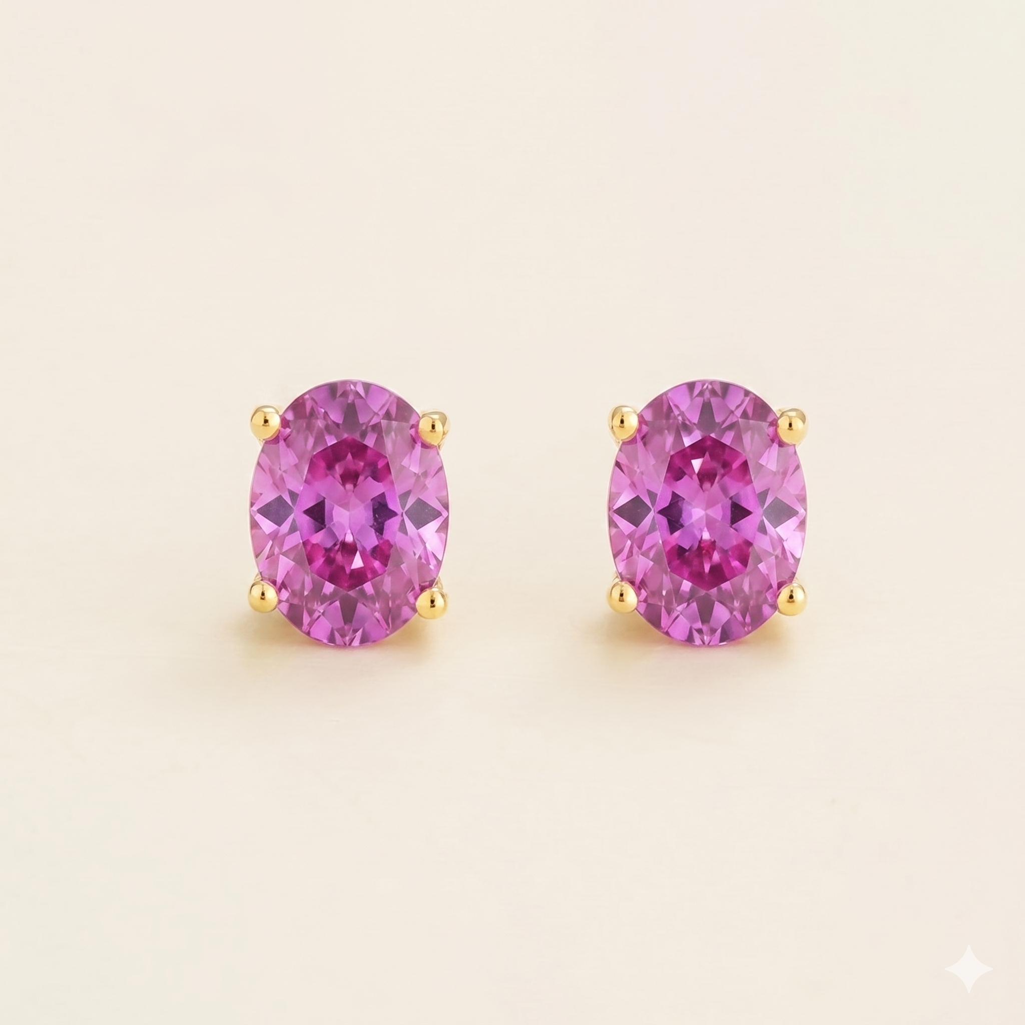 Ovo Vivid Pink Sapphire Oval Stud Earrings in Gold