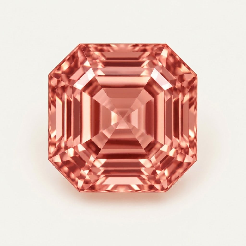 Padparadscha lab-grown sapphire, Asscher cut
