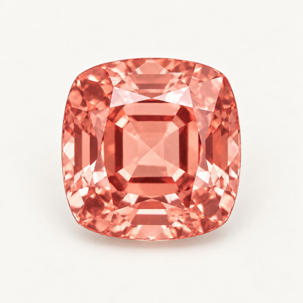 Padparadscha lab-grown sapphire, cushion cut