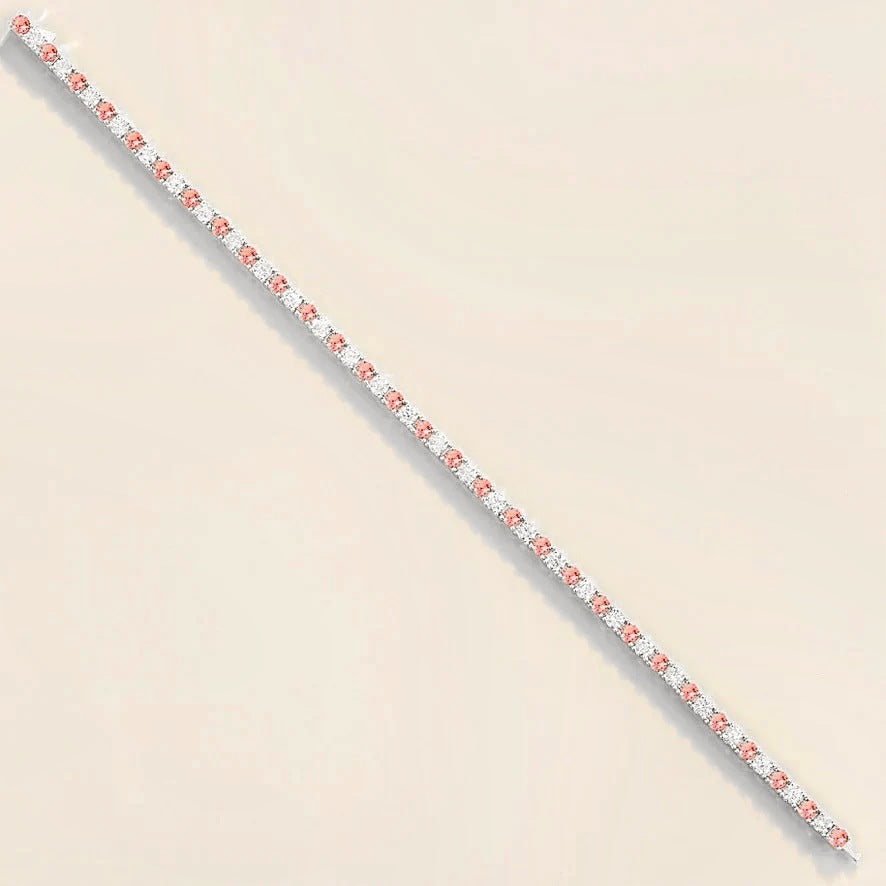 Stacy Padparadscha Sapphire & Diamond Round Tennis Bracelet in White Gold
