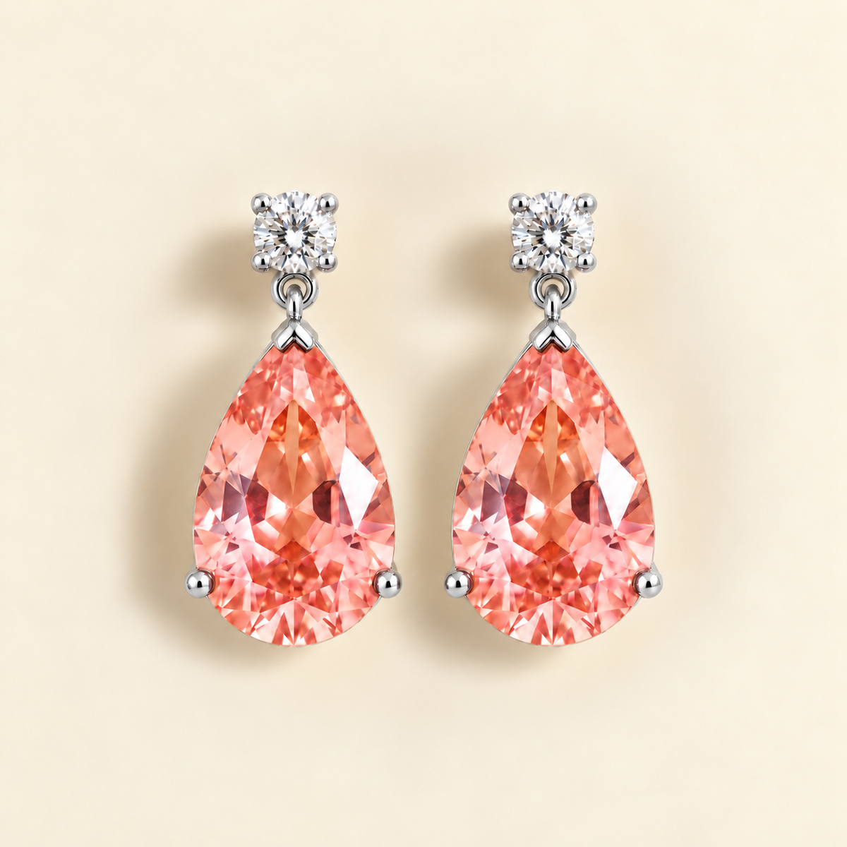 Pisa padparadscha sapphire and diamond large pear drop earrings in white gold