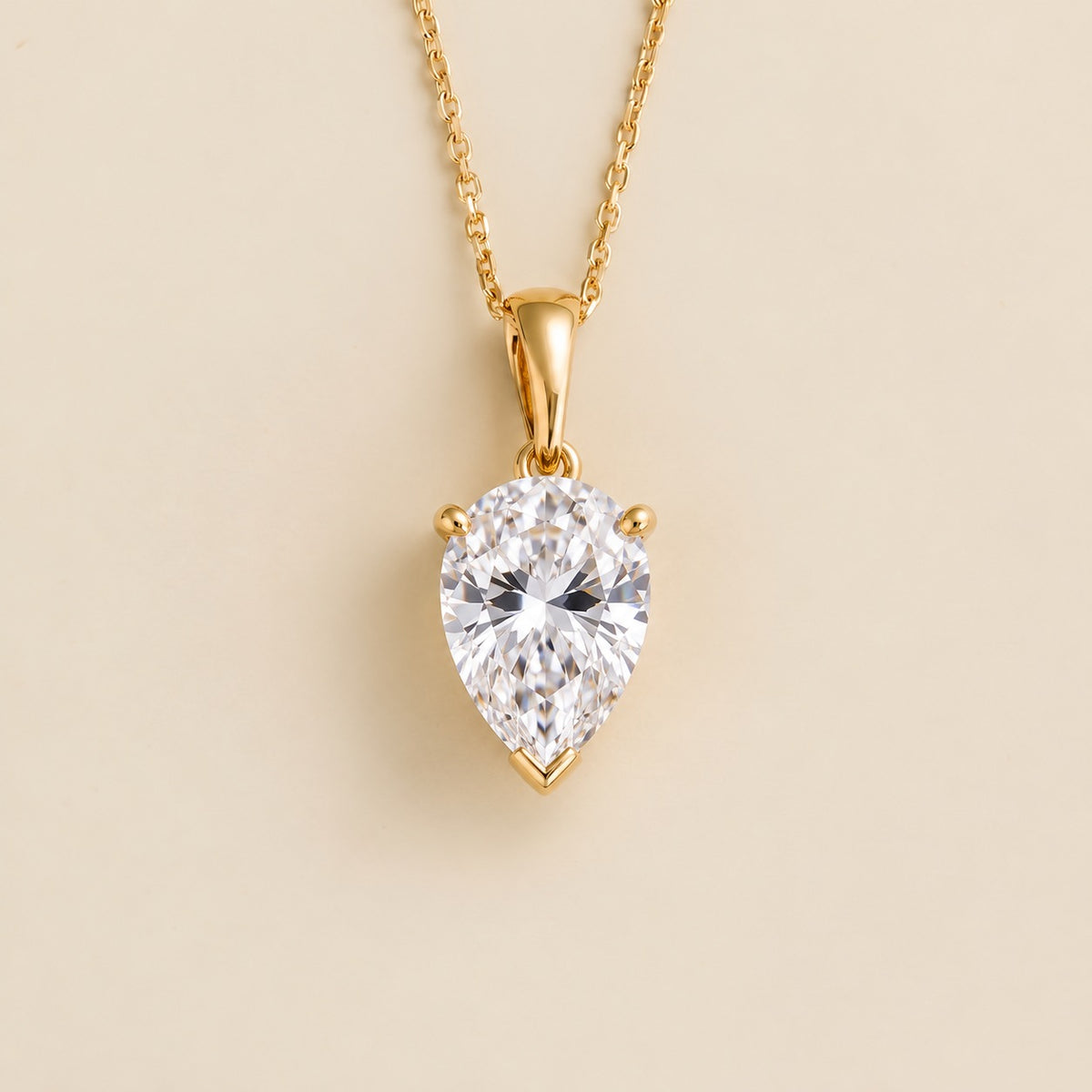 Pandal pear lab-grown diamond solitaire pendant necklace in gold – front view | Juvetti
