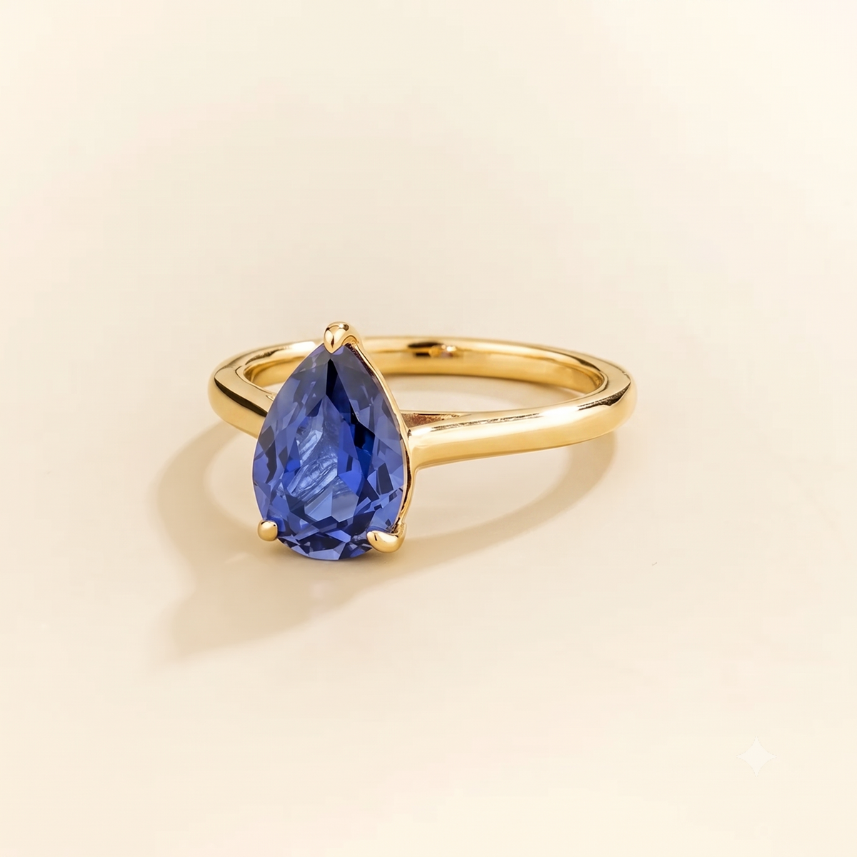 Pandal Pear Shape Blue Sapphire Cathedral Solitaire Ring three quarter