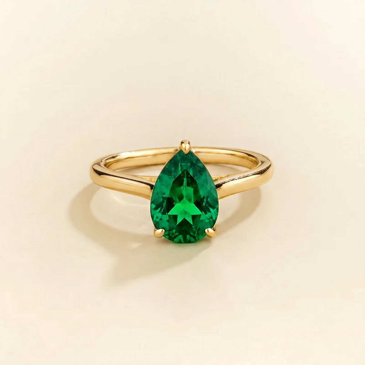 Pandal Pear Shape Emerald Cathedral Solitaire Ring front