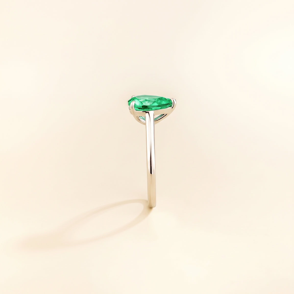Pandal Pear Shape Green Sapphire Cathedral Solitaire Ring in White Gold, side edge view