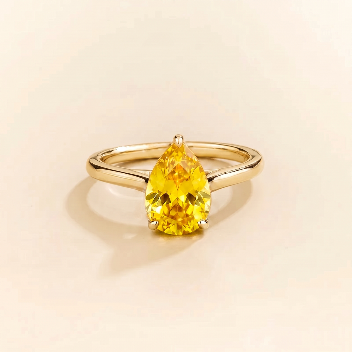 Pandal Pear Shape Yellow Sapphire Cathedral Solitaire Ring front