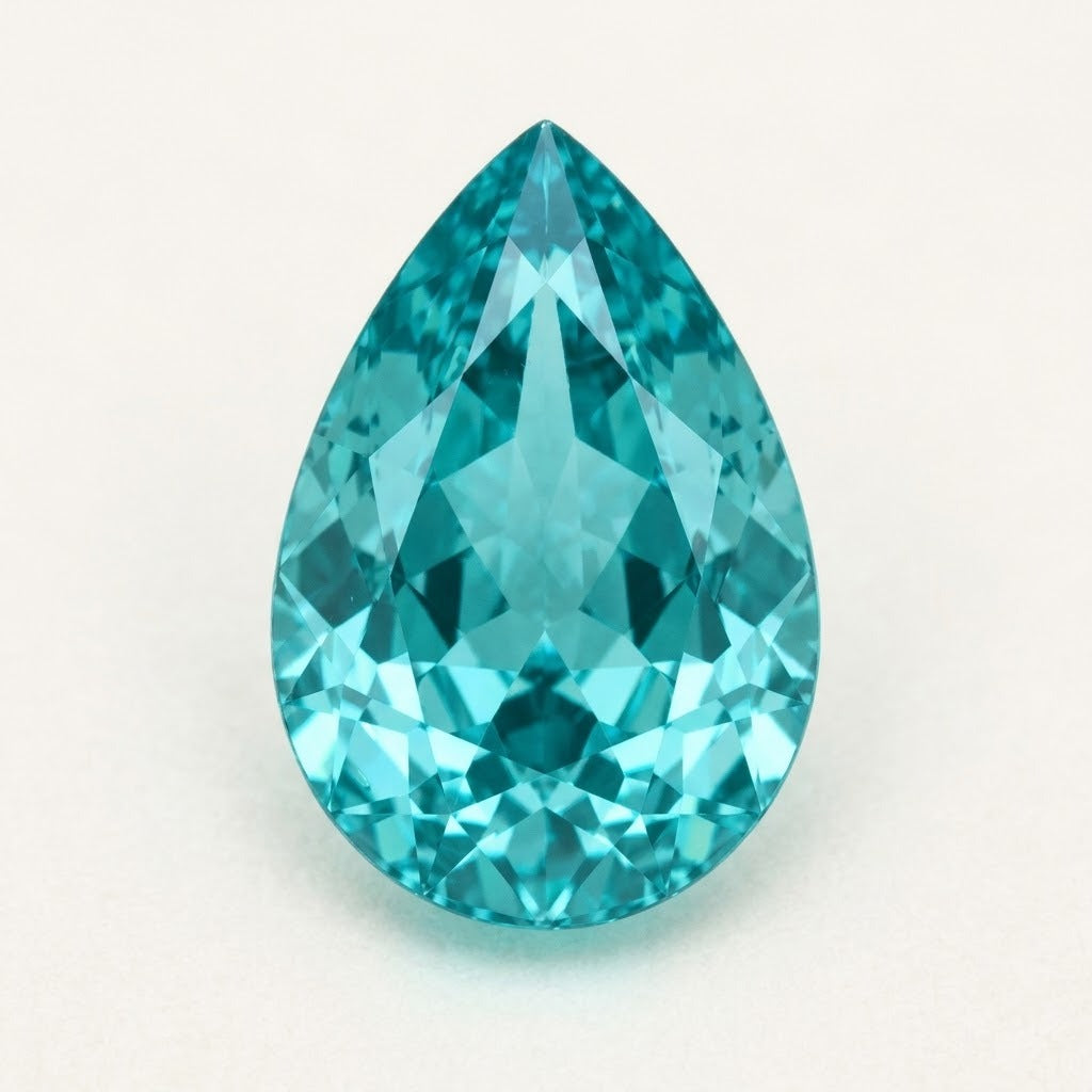 Paraiba-colour lab-grown sapphire, pear cut