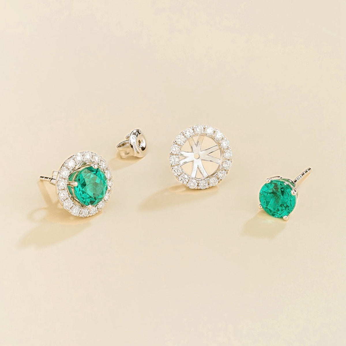 Floret round lab-grown paraiba sapphire and diamond halo stud earrings in white gold – apart | Juvetti London