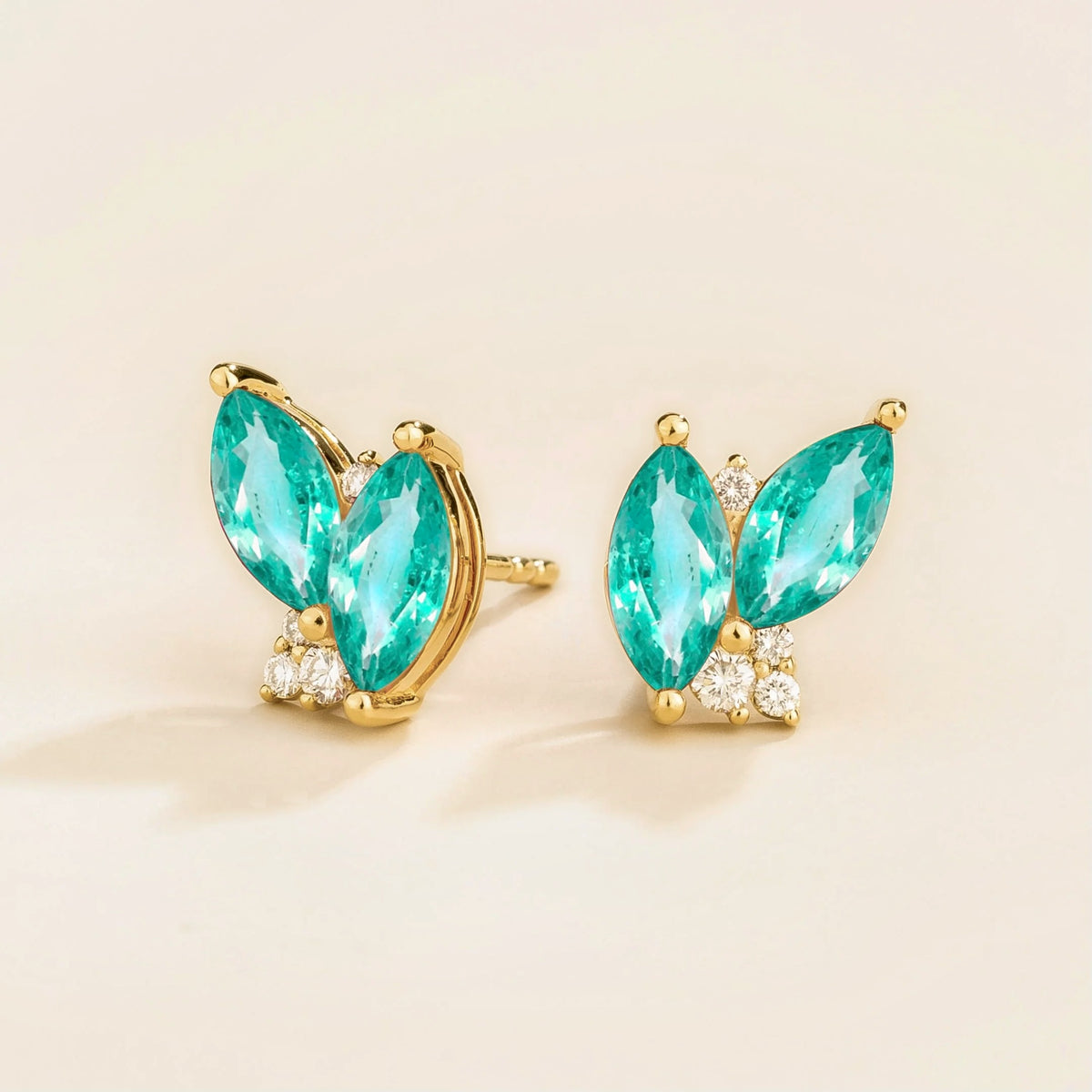Vento Marquise Paraiba Sapphire & Diamond Cluster Stud Earrings in Gold
