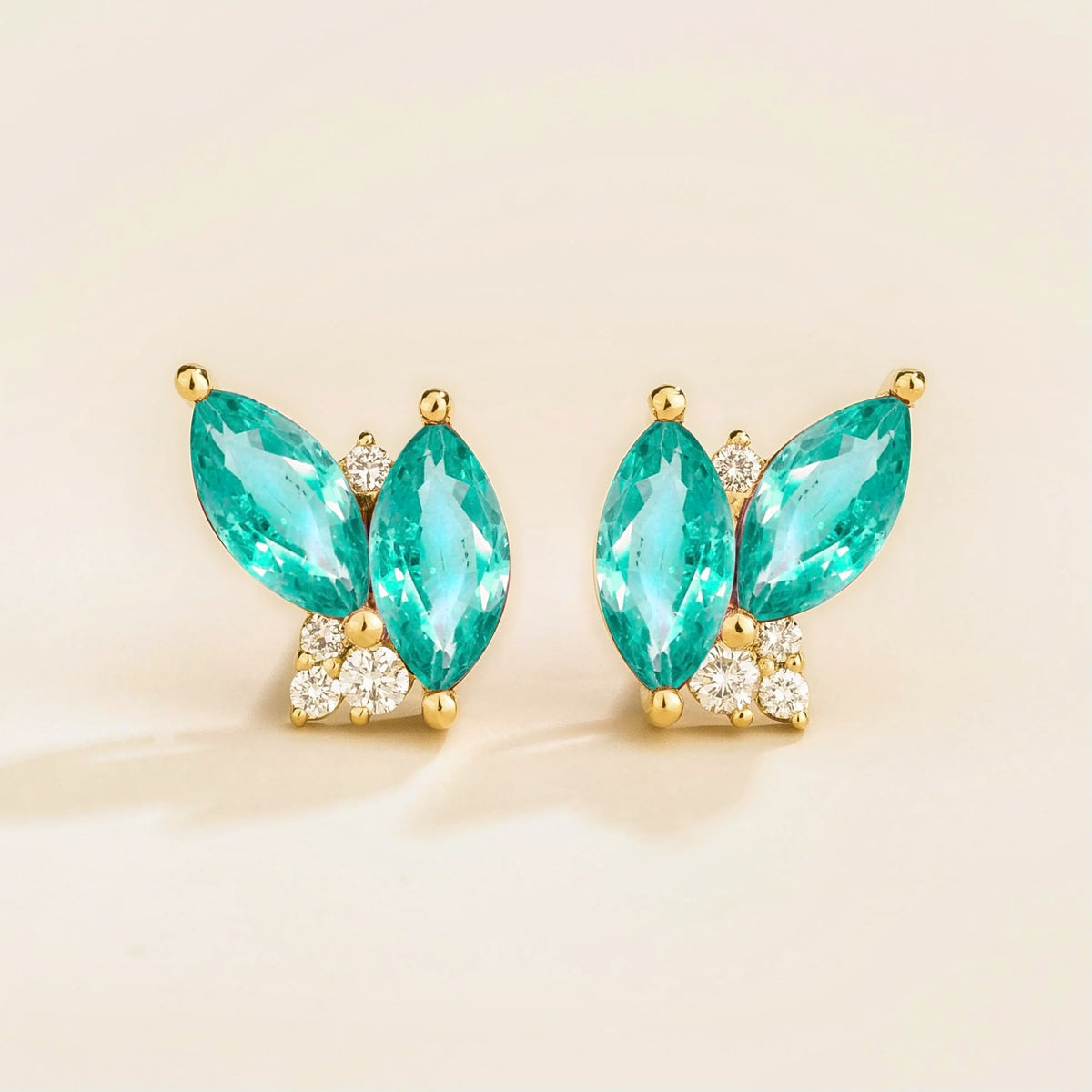 Vento marquise paraiba sapphire & diamond cluster stud earrings in gold
