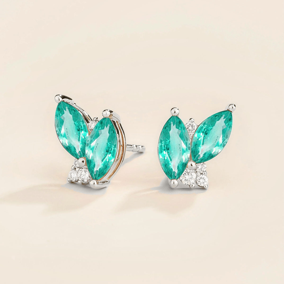 Marquise Paraiba & Diamond Cluster Stud Earrings in White Gold