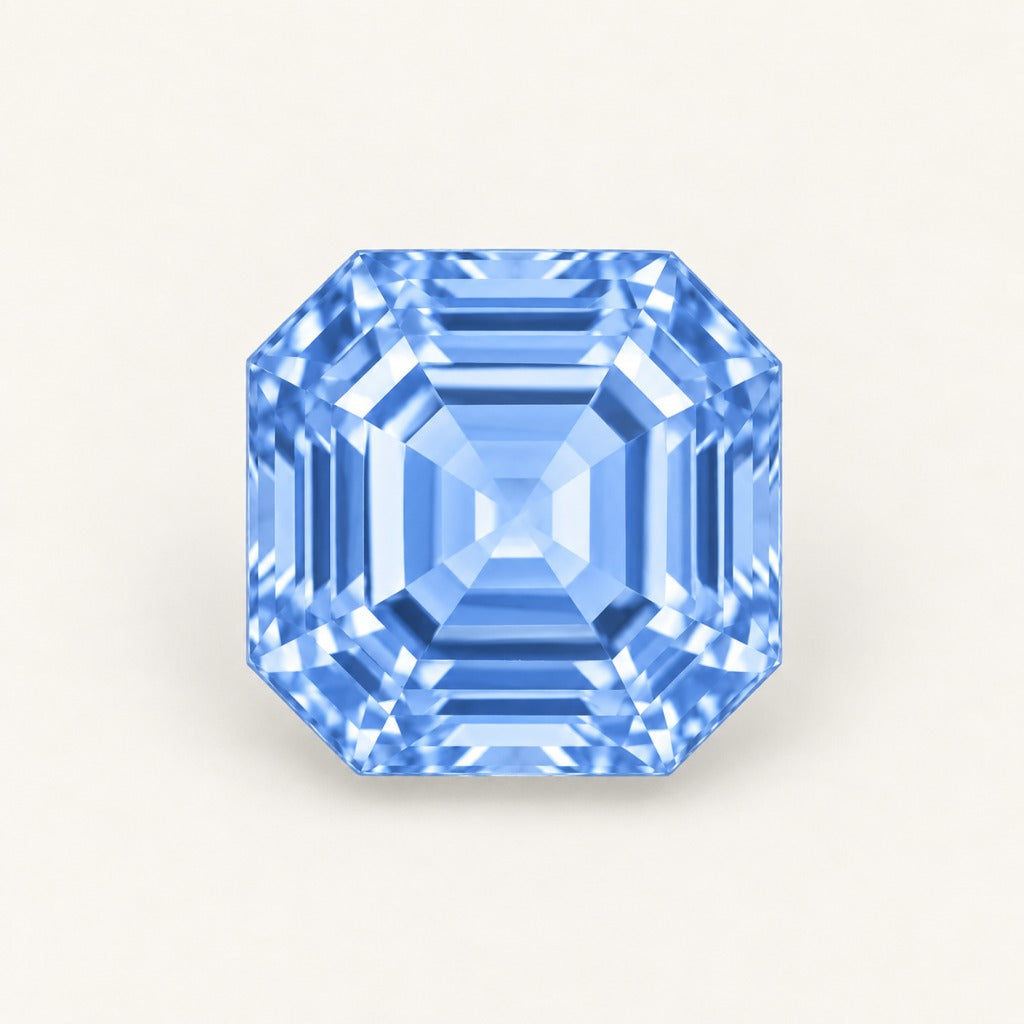 Pastel blue lab-grown sapphire, Asscher cut