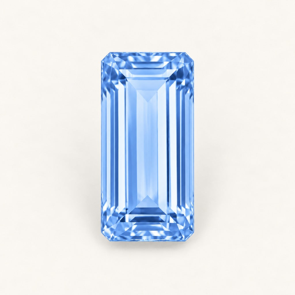 Pastel blue lab-grown sapphire, baguette cut