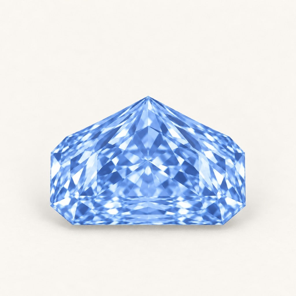 Pastel blue lab-grown sapphire, radiant cut, side view