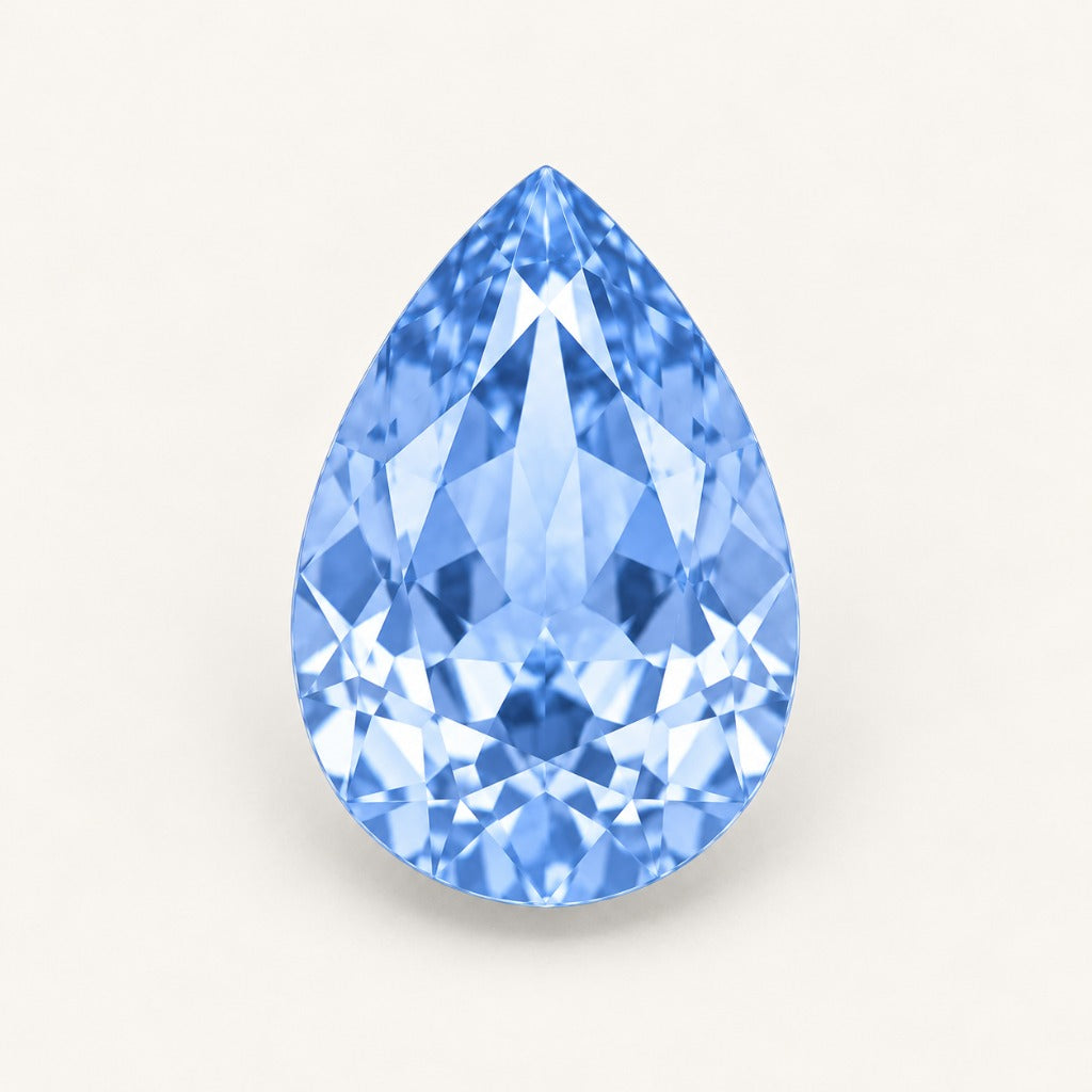 Pastel blue lab-grown sapphire, pear cut