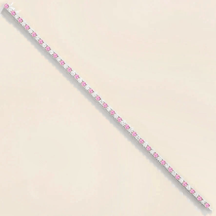 Stacy Pink Sapphire & Diamond Round Tennis Bracelet in White Gold