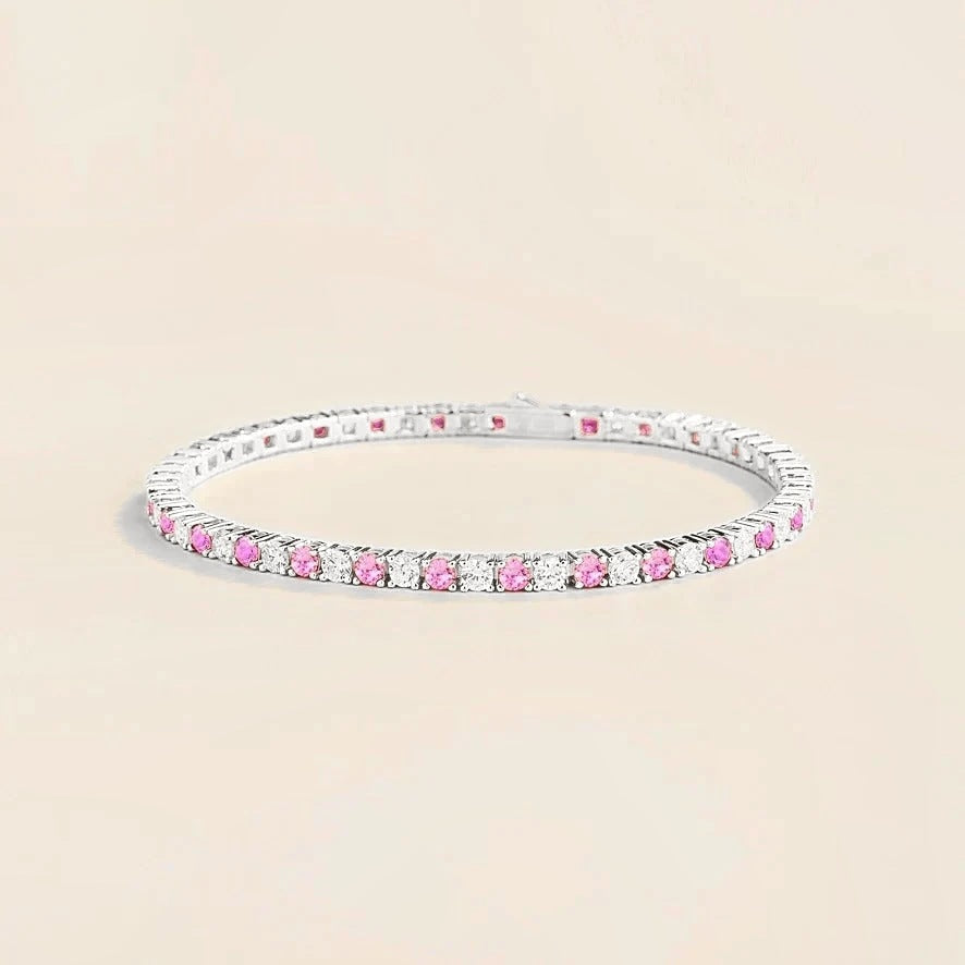 Stacy Pink Sapphire & Diamond Round Tennis Bracelet in White Gold