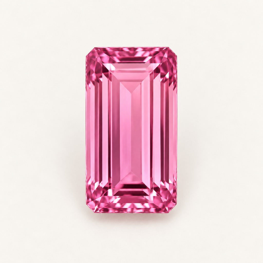 Pink lab-grown sapphire, baguette cut