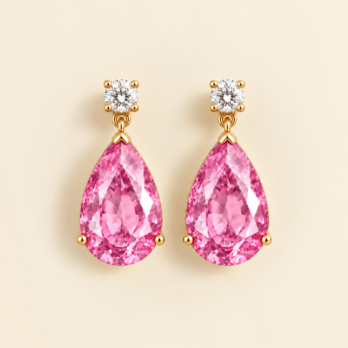 Pisa pink sapphire and diamond large pear drop earrings in gold