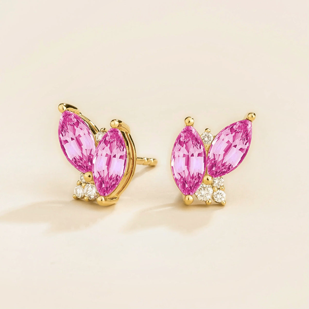 Marquise Pink Sapphire & Diamond Cluster Stud Earrings in Gold