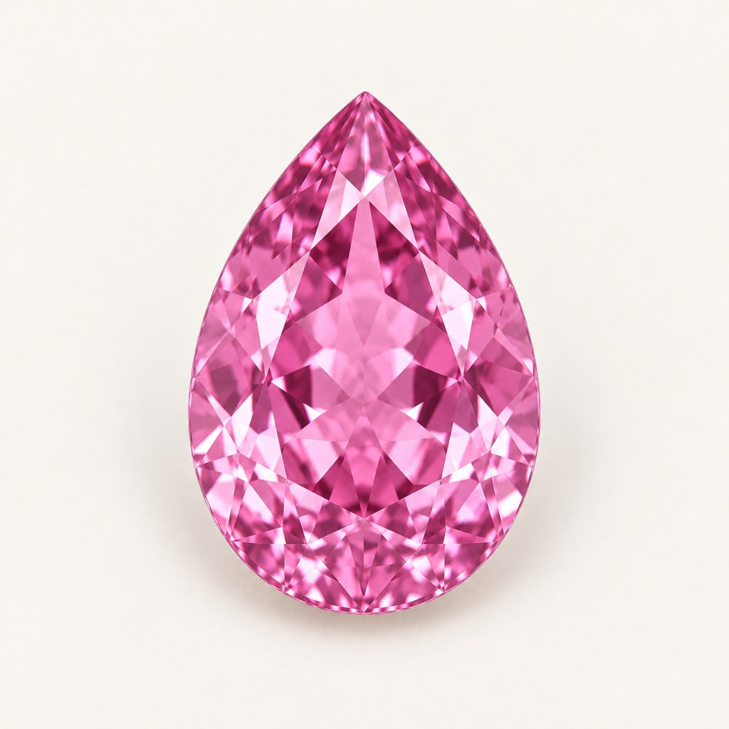 Pink lab-grown sapphire, pear cut