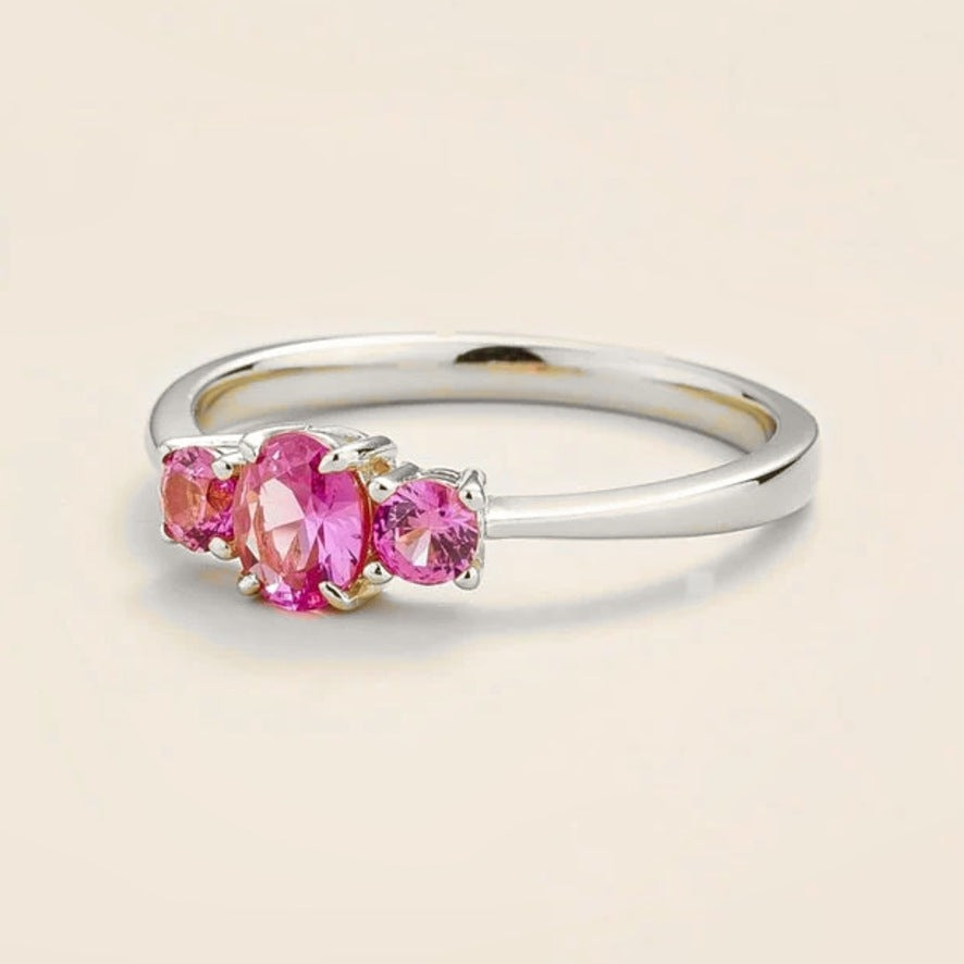 Boble Pink Sapphire Oval Three-Stone Ring in White Gold
