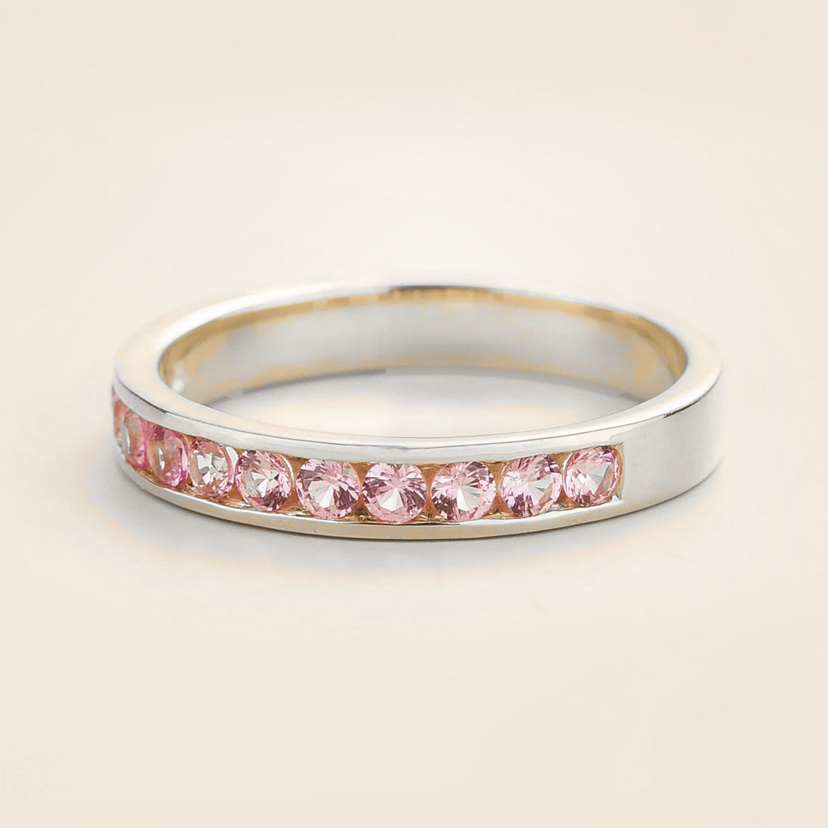 Margo Pink Sapphire Channel Band Ring in White Gold