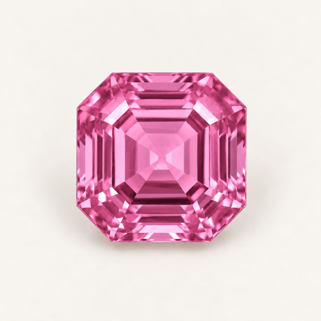 Pink lab-grown sapphire, Asscher cut