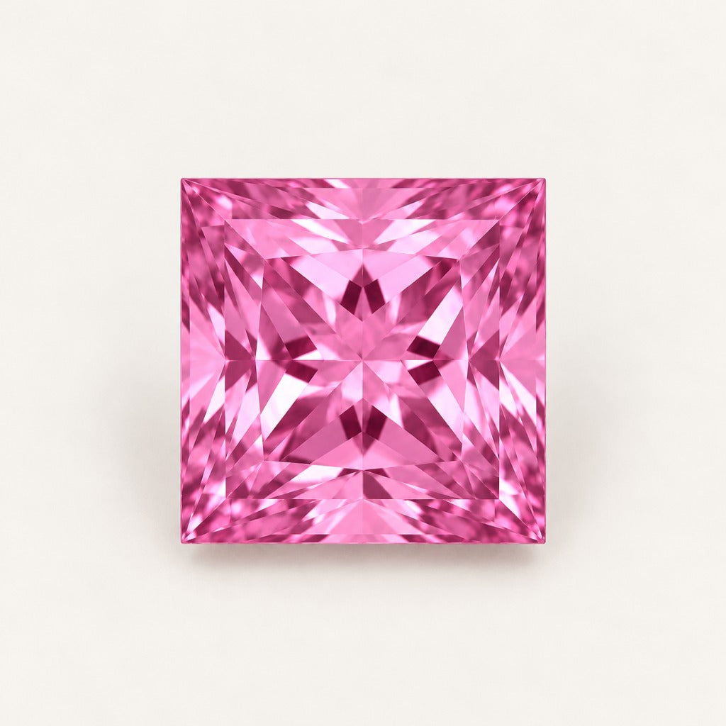 Pink lab-grown sapphire, princess cut