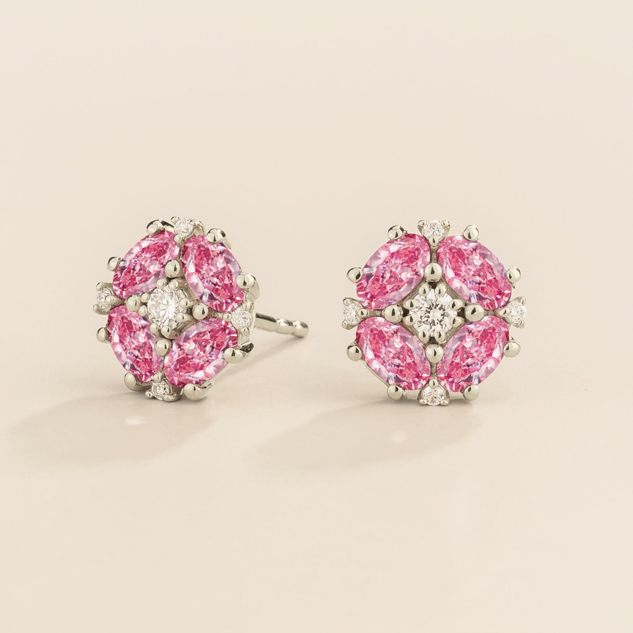 pink sapphire earrings sapphire and diamond set in white gold