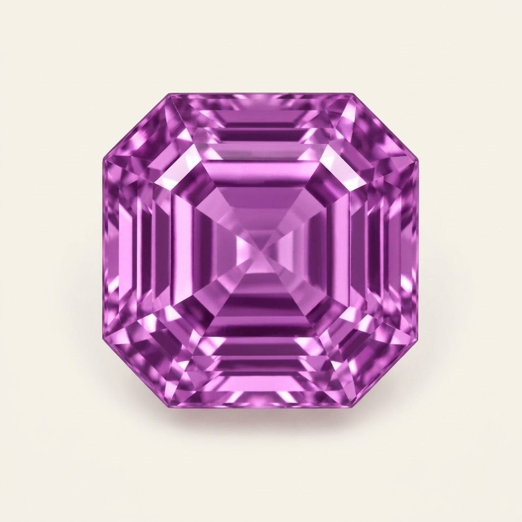 Pinkish-purple lab-grown sapphire, Asscher cut