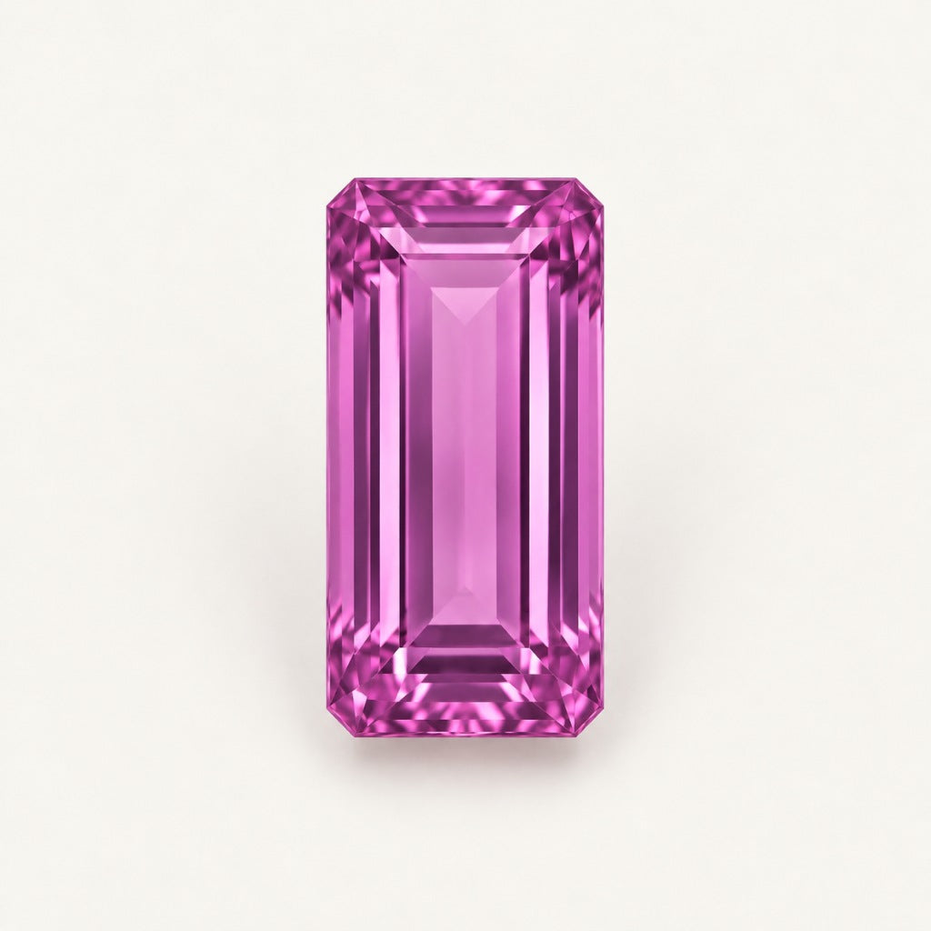 Pinkish-purple lab-grown sapphire, baguette cut