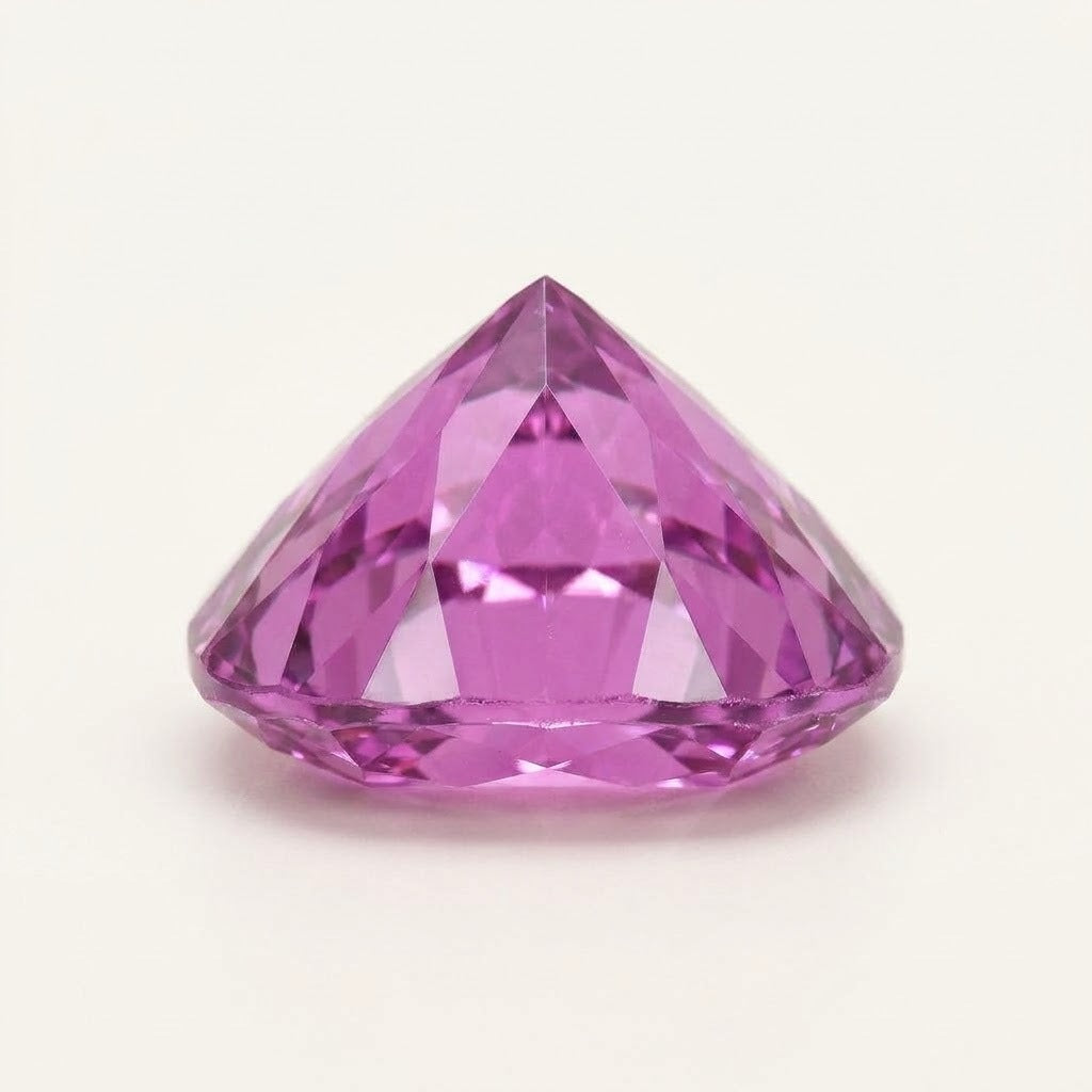 Pinkish-purple lab-grown sapphire, heart cut, side view