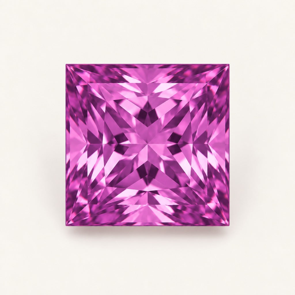 Pinkish-purple lab-grown sapphire, princess cut