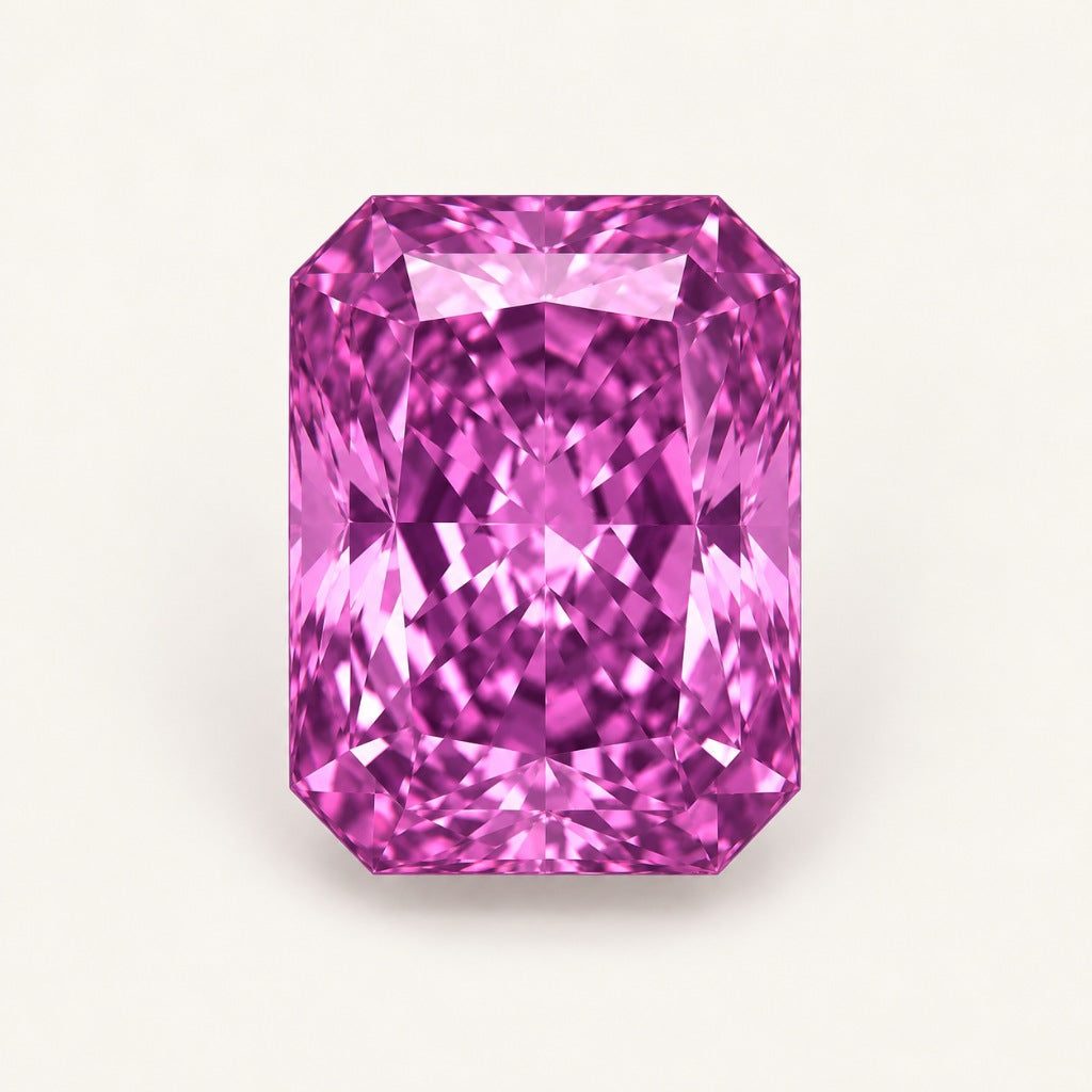 Pinkish-purple lab-grown sapphire, radiant cut
