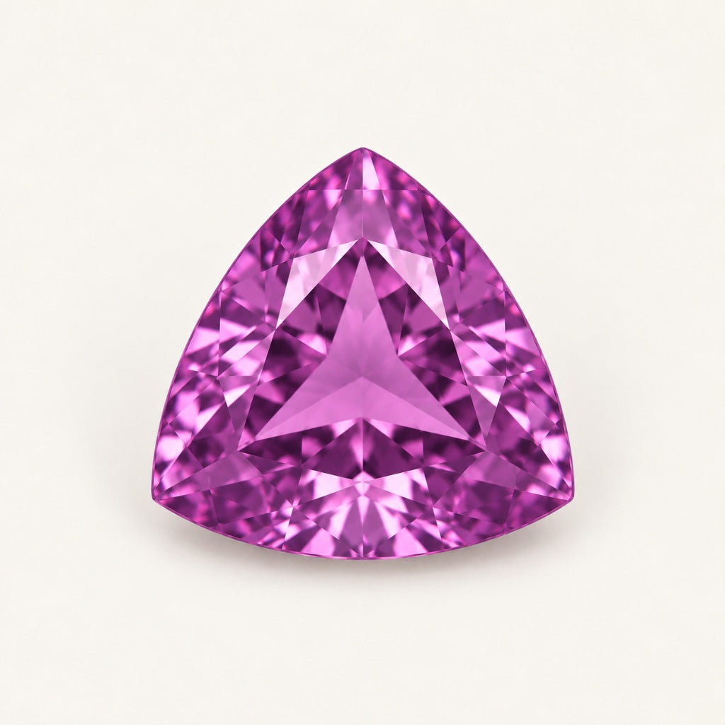 Pinkish-purple lab-grown sapphire, trillion cut