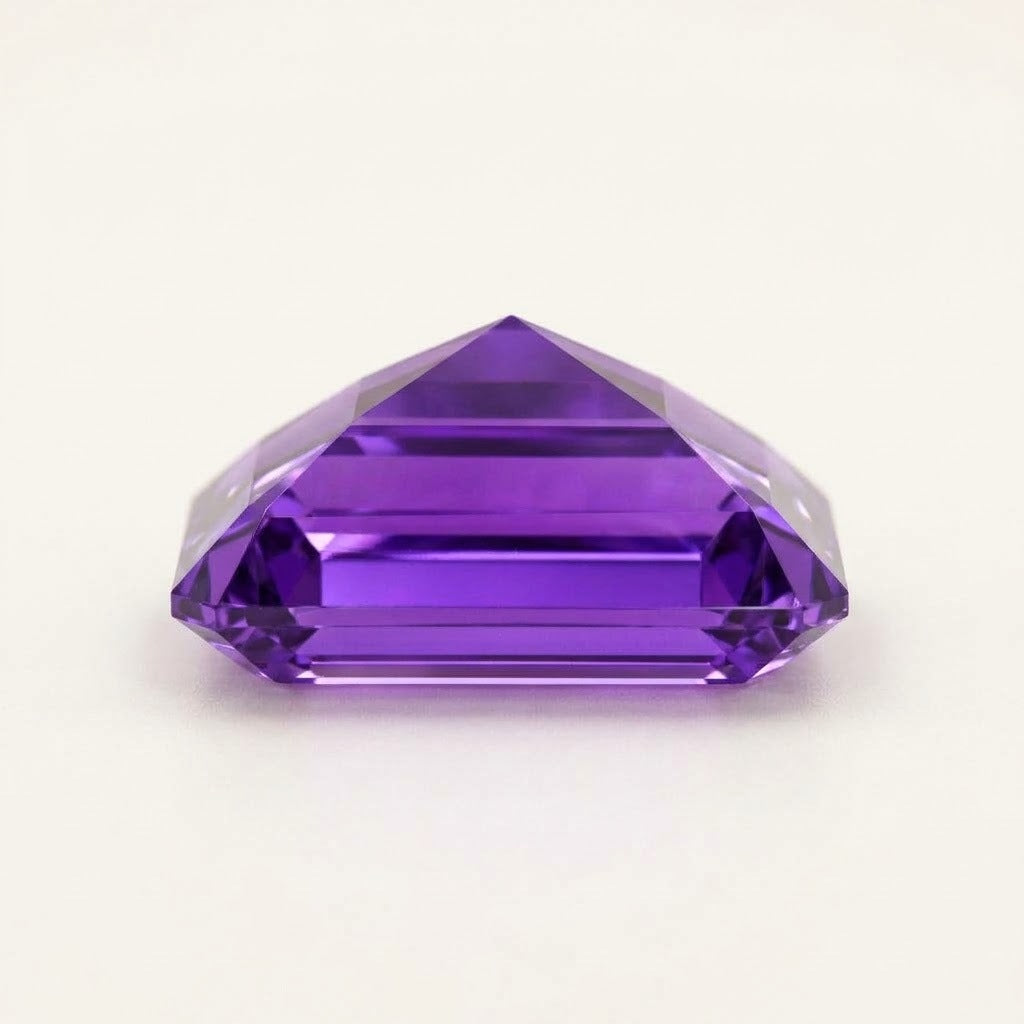 Purple lab-grown sapphire, baguette cut, side view
