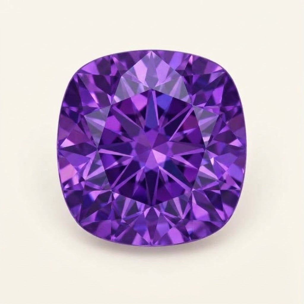 Purple lab-grown sapphire, cushion cut
